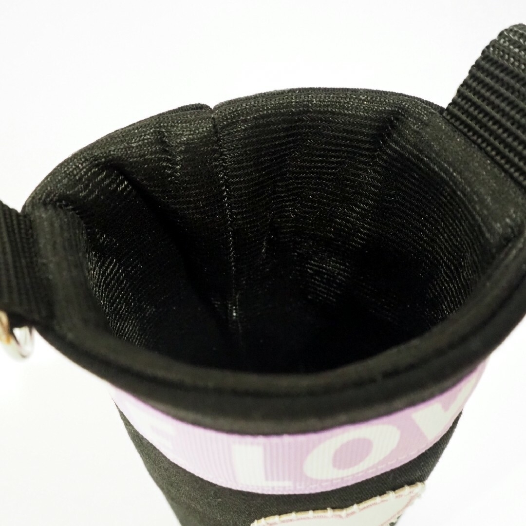 26. 水筒カバー　紫ベルト付き　チェックハート ハンドメイドのキッズ/ベビー(外出用品)の商品写真