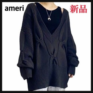 アメリヴィンテージ(Ameri VINTAGE)の新品 ameri 2WAY CABLE BIG BIG KNIT TOP 黒(ニット/セーター)