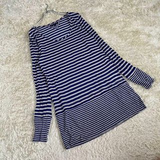 トミーヒルフィガー(TOMMY HILFIGER)のTOMMY HILFIGER (S) 太め 細め ボーダー チュニック ネイビー(Tシャツ(長袖/七分))