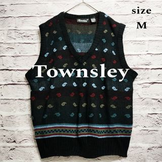 【レア柄】Townsley Vネック ニット ベスト ジレ ボタニカル柄(ベスト)