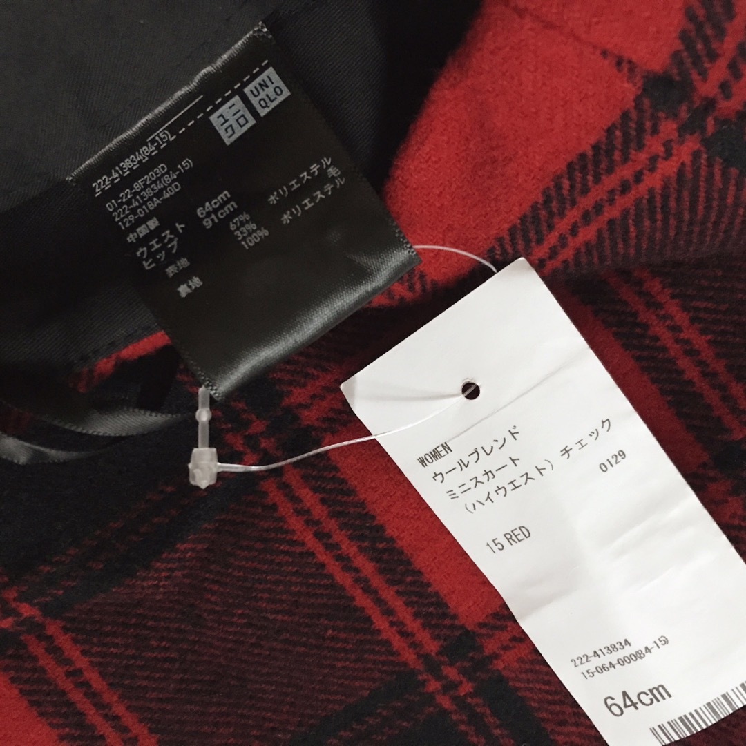 UNIQLO(ユニクロ)の新品タグ W64 ユニクロ ウールブレンド ミニスカート ハイウエスト チェック レディースのスカート(ミニスカート)の商品写真