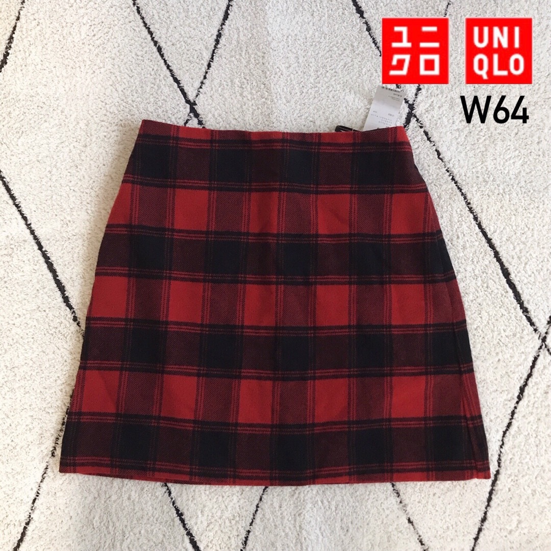 UNIQLO(ユニクロ)の新品タグ W64 ユニクロ ウールブレンド ミニスカート ハイウエスト チェック レディースのスカート(ミニスカート)の商品写真
