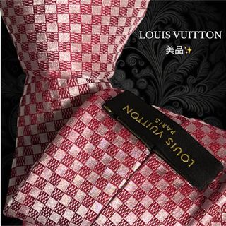 ルイヴィトン(LOUIS VUITTON)の美品 LOUIS VUITTON マイクロダミエ LV レッド系 総柄(ネクタイ)