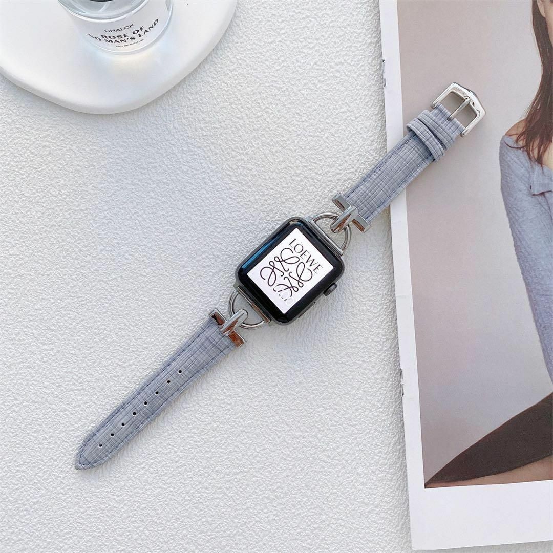 Applewatch フェイクレザー バンド ベルト 水色 ブルー 木目調 レディースのファッション小物(腕時計)の商品写真