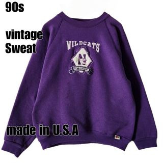 90s USA製 ワイルドキャッツ カレッジ スウェット　紫　XL(スウェット)