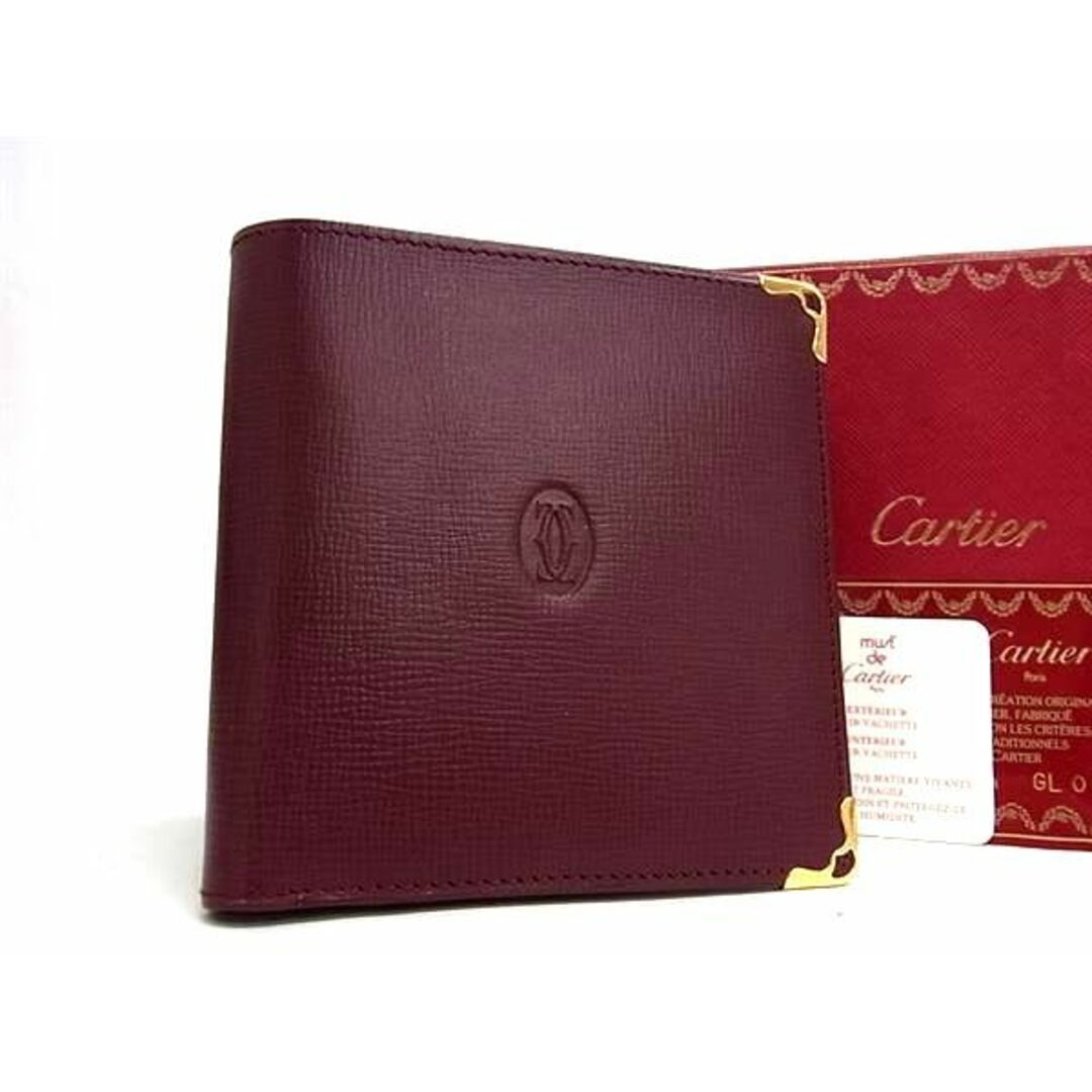Cartierの■新品■未使用■ Cartier カルティエ マストライン レザー 二つ折り 財布 ウォレット 小銭入れ 札入れ ボルドー系 AX0154