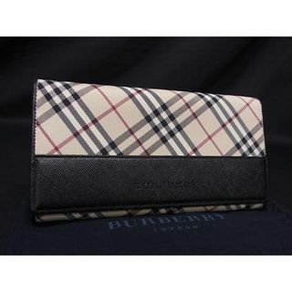 バーバリー(BURBERRY)の■新品■未使用■ BURBERRY バーバリー ナイロンキャンバス×レザー チェック柄 二つ折り 長財布 ベージュ系×ブラック系 AU5128 (財布)