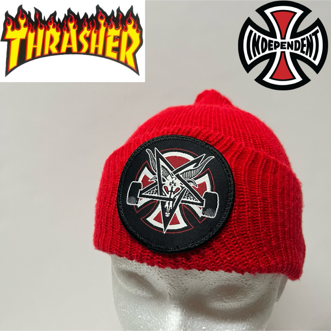 THRASHER(スラッシャー)のINDEPENDENT × THRASHER BEANIE Red メンズの帽子(ニット帽/ビーニー)の商品写真