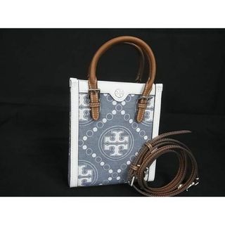 トリーバーチ(Tory Burch)の■極美品■TORY BURCH トリーバーチ レザー×キャンバス 2WAY クロスボディ ショルダー ハンドバッグ ホワイト系×ブルー系 AT4706 (ハンドバッグ)