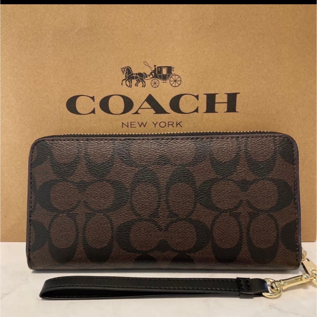 COACH - 新品 COACH長財布 シグネチャー ブラウン ラウンドファスナー