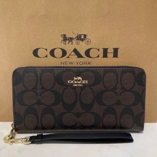 コーチ(COACH)の新品 COACH長財布 シグネチャー　ブラウン　ラウンドファスナー　小銭入れ有(財布)