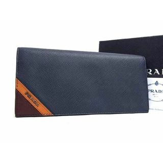 プラダ(PRADA)の■新品同様■ PRADA プラダ 2MV836 サフィアーノレザー 二つ折り 長財布 ウォレット メンズ ダークネイビー系×オレンジ系 AY0316 (長財布)