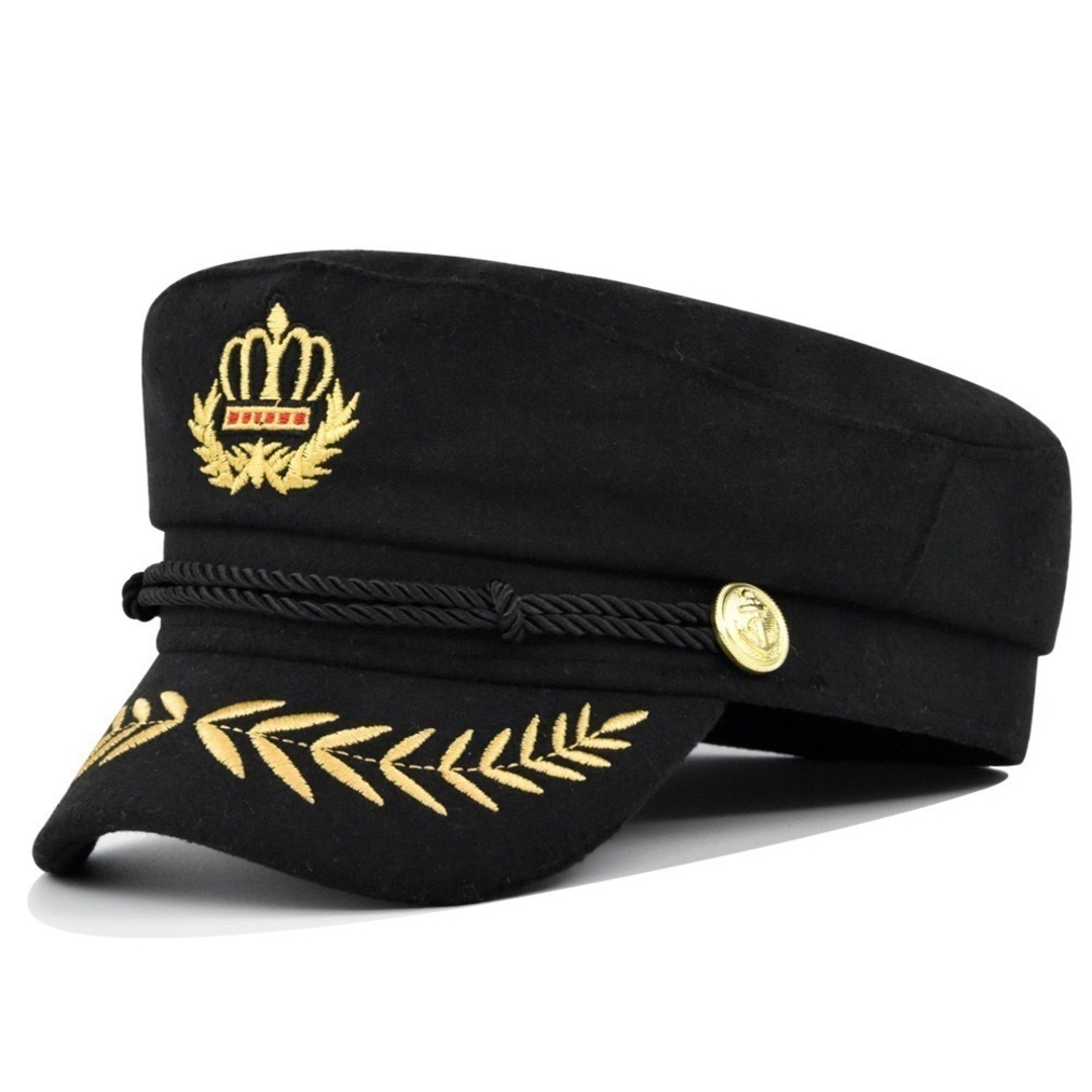 【SALE中】王冠 キャスケット 黒 ブラック ポリス コスプレ 韓国 原宿 レディースの帽子(キャスケット)の商品写真
