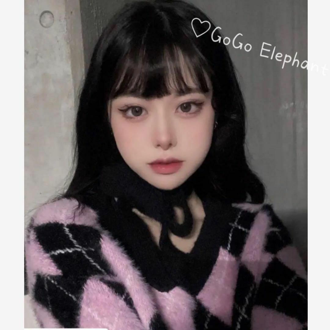 韓国♡ピンク × ブラック で 甘辛 ガーリー ♡ トップス アーガイルニット レディースのトップス(ニット/セーター)の商品写真