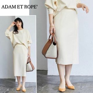 アダムエロペ(AER ADAM ET ROPE)のステッチが可愛い♪ 張りがあり柔らか　ミディ　タイトスカート　S　ホワイト(ひざ丈スカート)