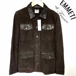 エンメティ(EMMETI)のタグ有り　EMMETI スエード&ナッパ コンビ ジャケット　ブラウン 46 M(レザージャケット)