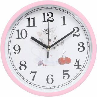 【色: ピンク】matakoko315 掛け時計 猫 子猫 おしゃれ 可愛い イ(置時計)