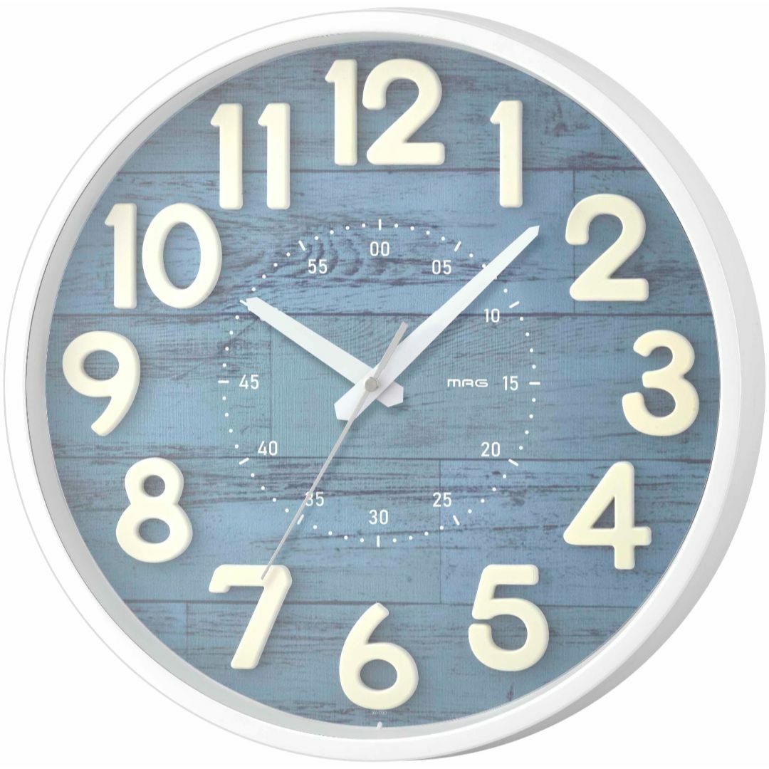 【色: ブルー】MAGマグ 掛け時計 アナログ クレープ 静音 連続秒針 立体文 インテリア/住まい/日用品のインテリア小物(置時計)の商品写真