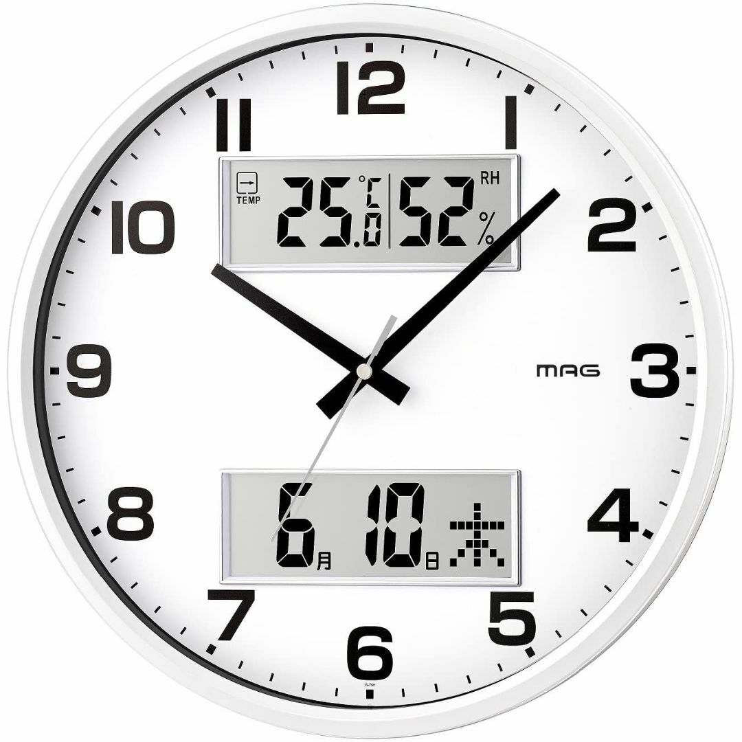 MAGマグ 掛け時計 アナログ ダブルポスト 静音 連続秒針 温度 湿度 日付  インテリア/住まい/日用品のインテリア小物(置時計)の商品写真
