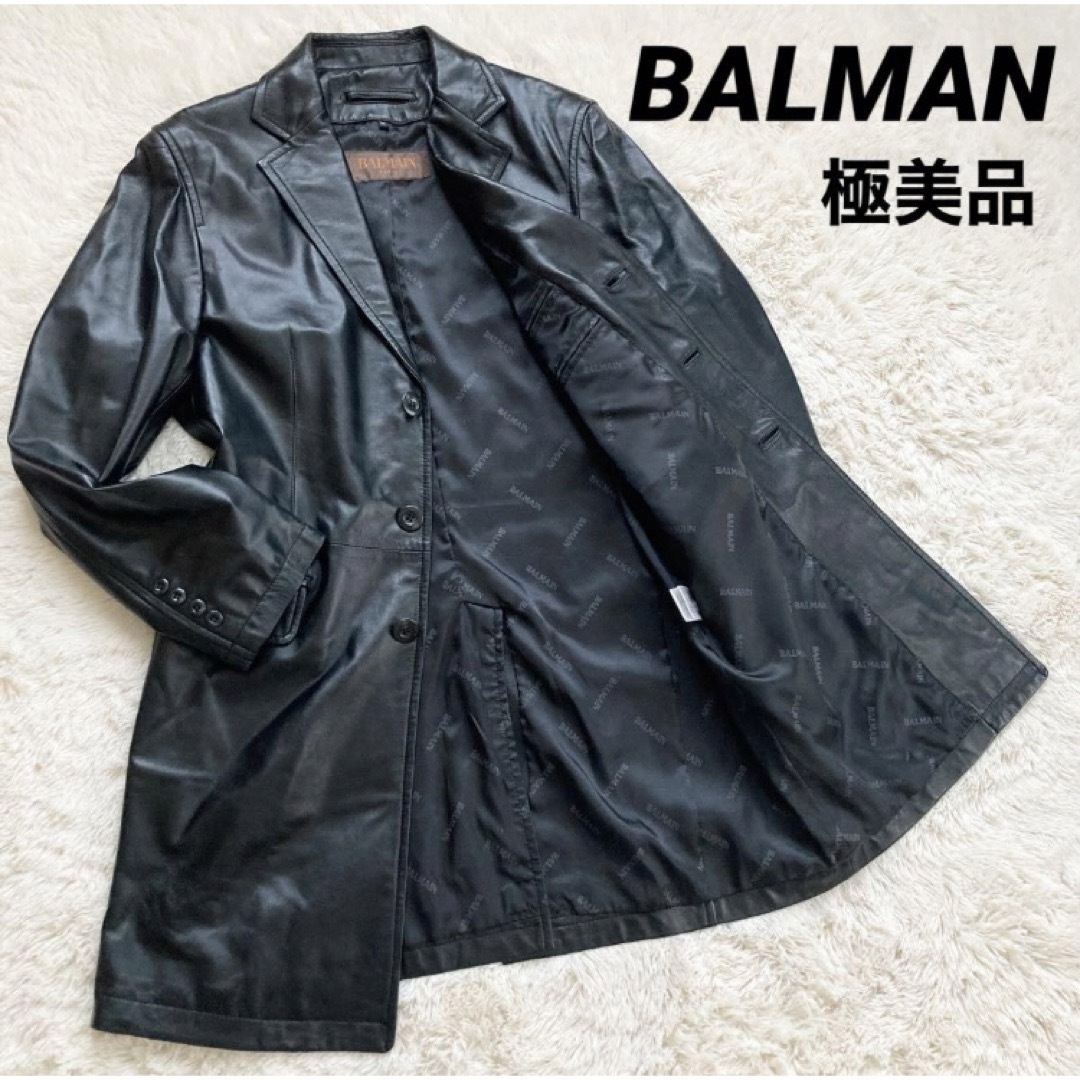 BALMAIN - 【極美品】BALMANバルマン 羊革 チェスターコート 総柄 ...