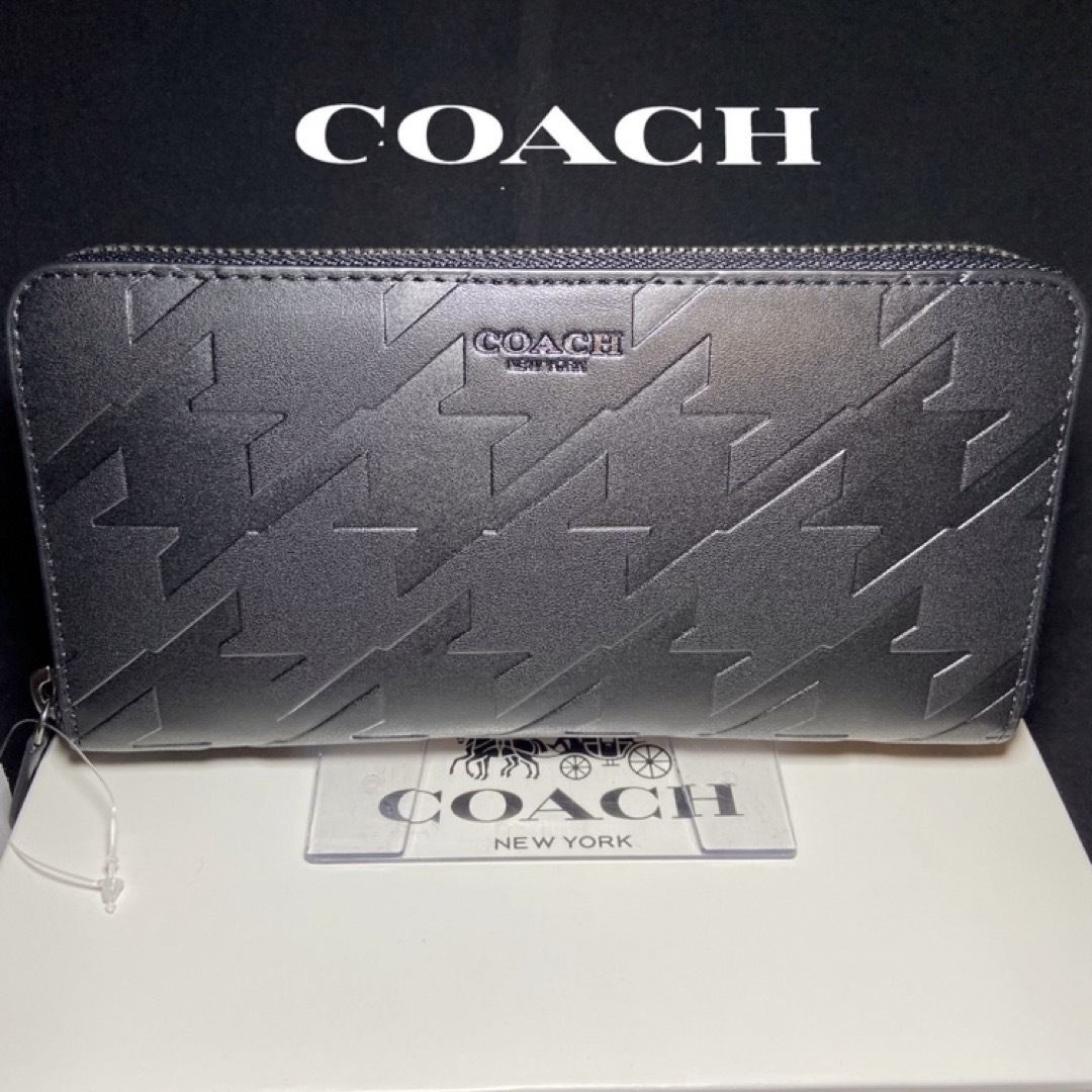 【新品・未使用】COACH コーチ 長財布　メンズ　ハウンドトゥース烏格子型