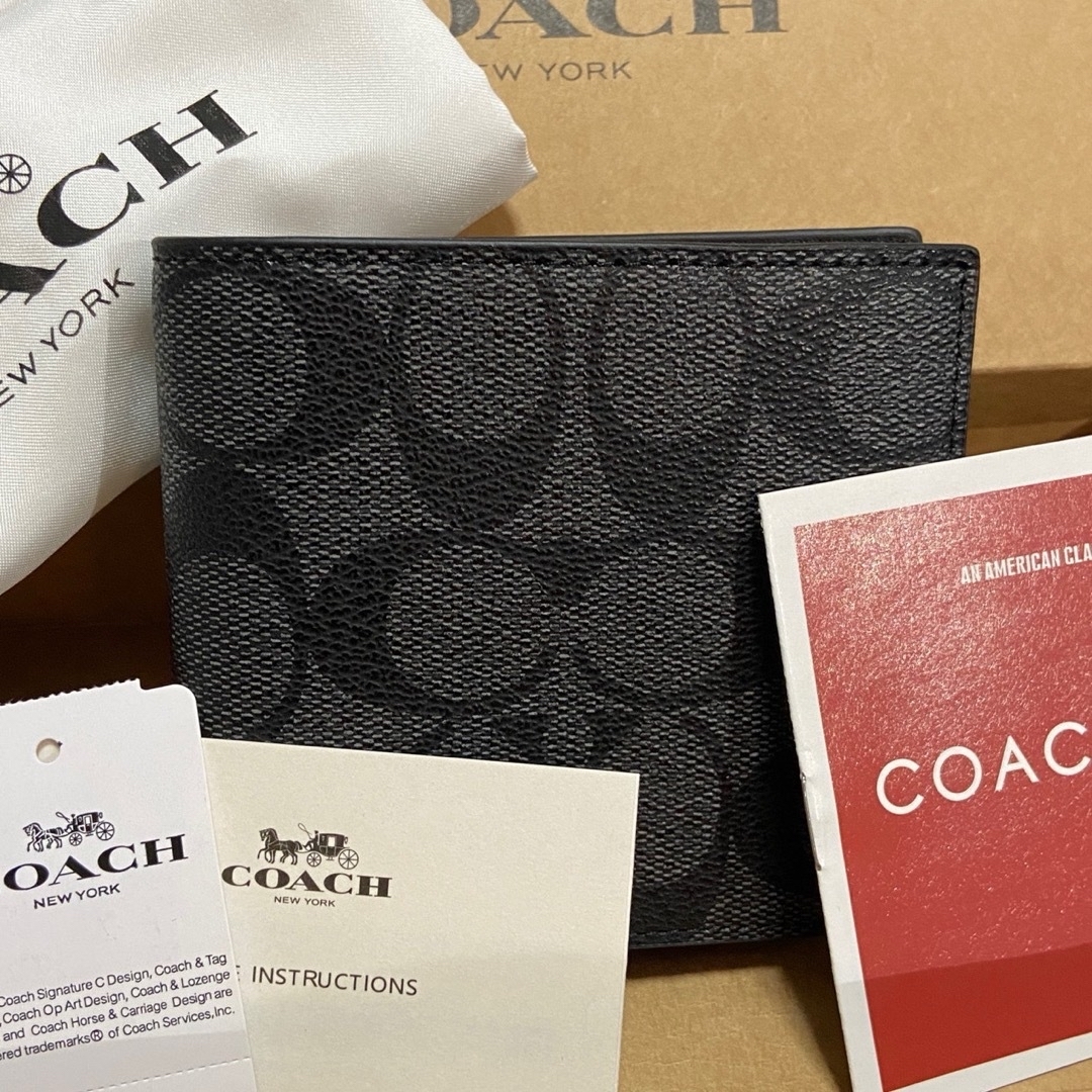 COACH - ギフト⭕️ コーチ スリム 二つ折り財布 ミニマル ブラック