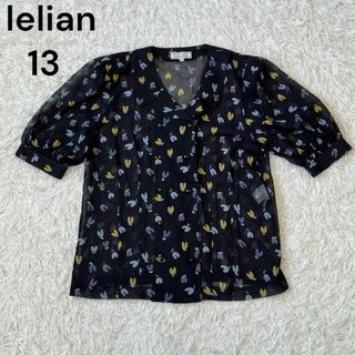 レリアン(leilian)のlelian レリアン　花柄　シースルー　ブラウス　シャツ　13号(シャツ/ブラウス(半袖/袖なし))