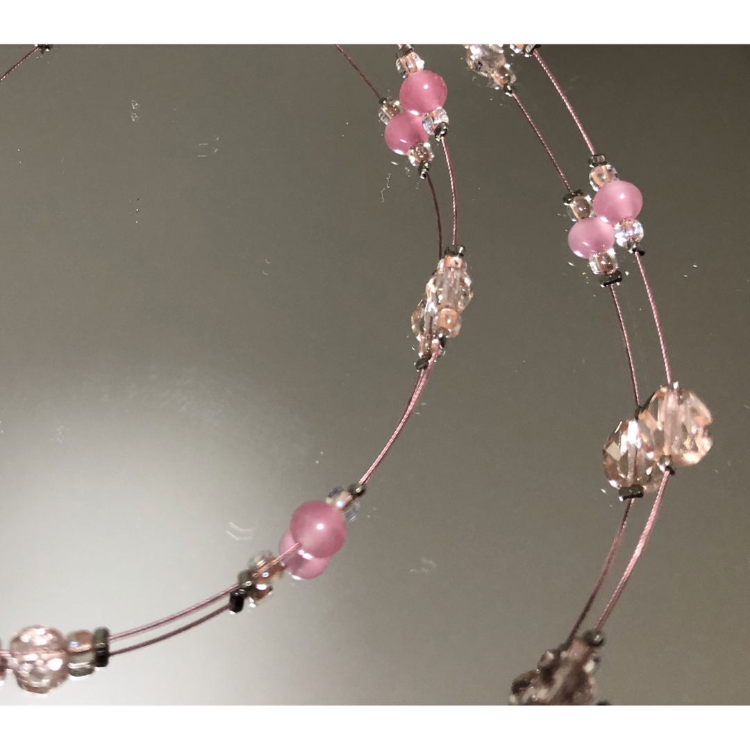 ピンクワイヤーネックレス&ブレスレット&イヤリング660 ハンドメイドのアクセサリー(ネックレス)の商品写真