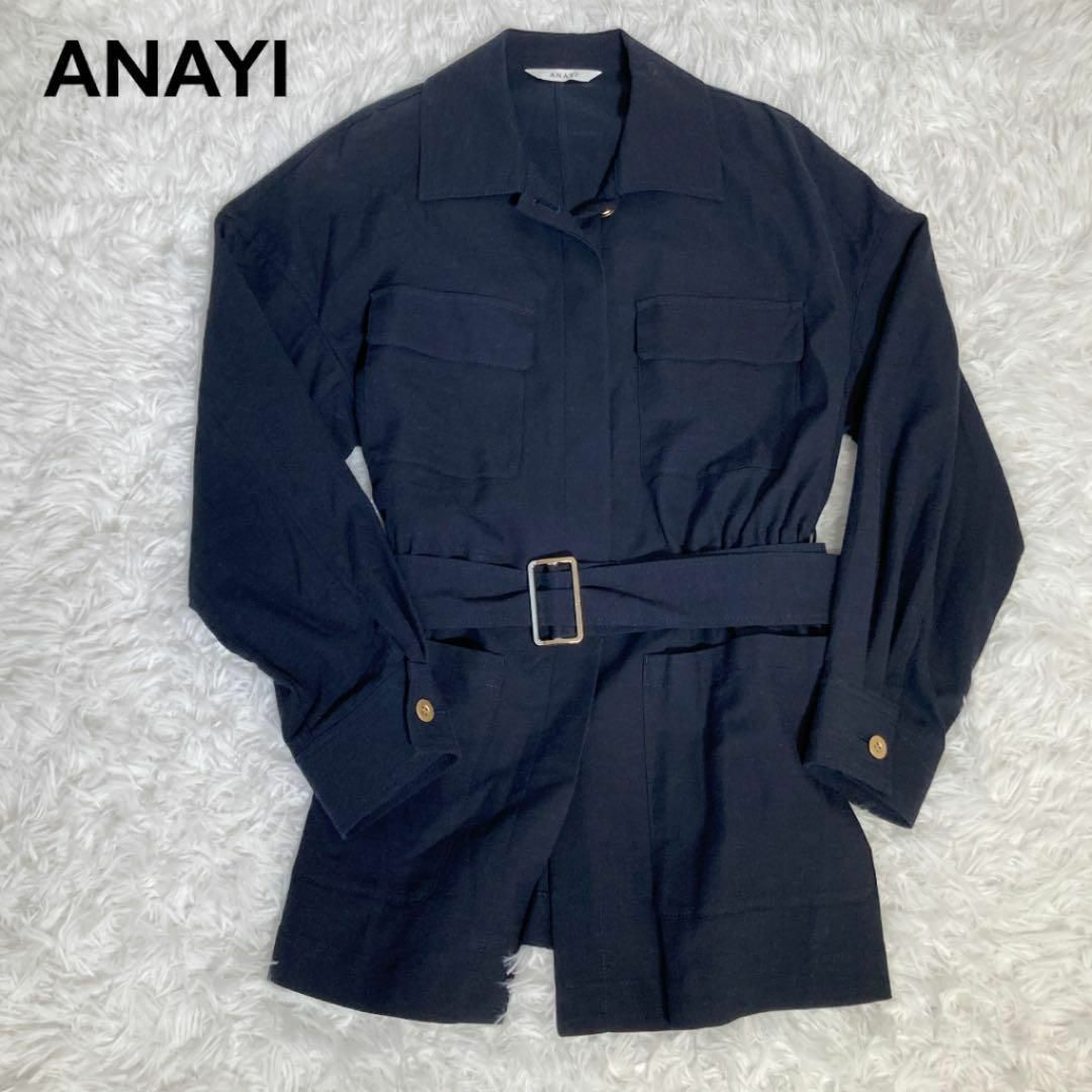 ANAYI アナイ　サファリ　ジャケット　コート　ミリタリー　ネイビー レディースのジャケット/アウター(ブルゾン)の商品写真