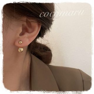 おしゃれピアス⭐︎丸玉 ゴールド 2連 シンプル 小さめ お呼ばれ  両耳(ピアス)