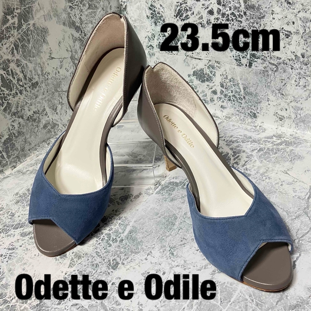 Odette e Odile(オデットエオディール)の【状態良好＆送料無料】odetto ブルー＆グレースエード　オープントゥ レディースの靴/シューズ(ハイヒール/パンプス)の商品写真