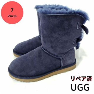 アグオーストラリア(UGG AUSTRALIA)の美品❤UGGaustralia【アグ】ベイリーボウ リボン ムートンブーツ 青(ブーツ)