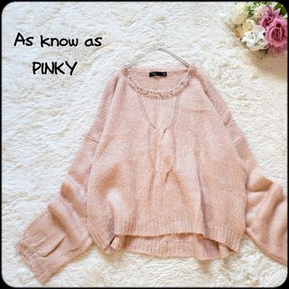 アズノゥアズピンキー(AS KNOW AS PINKY)のアズノゥアズピンキー●パール＆ビジュー装飾♪ケーブル編みボリュームスリーブニット(ニット/セーター)