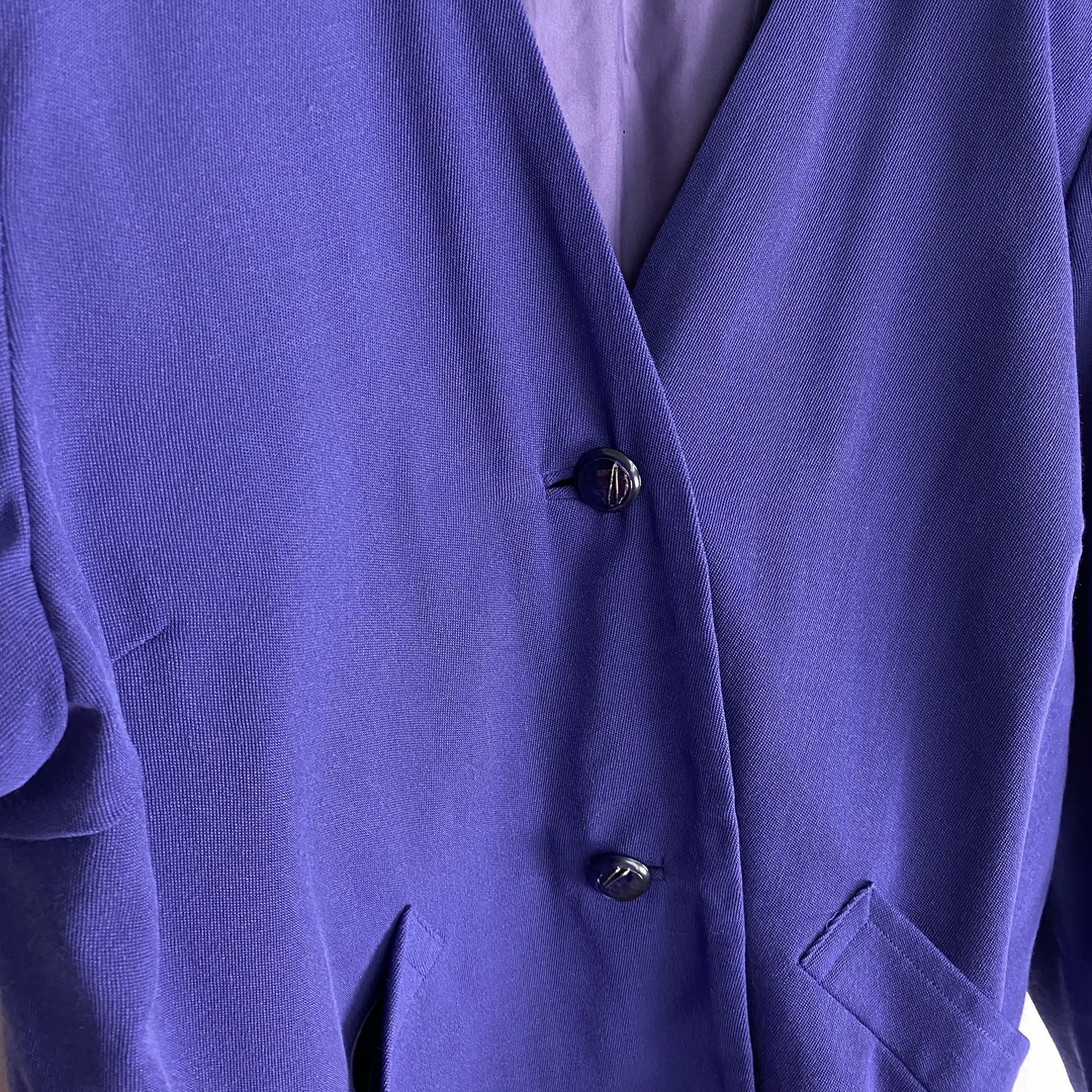 【ノーカラージャケット　レトロボタン　シンプル　青紫　青　古着】 メンズのジャケット/アウター(ノーカラージャケット)の商品写真