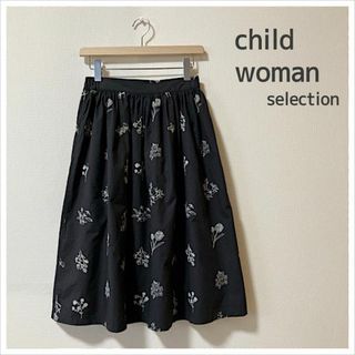 チャイルドウーマン(CHILD WOMAN)のチャイルドウーマン ボタニカルな刺しゅうが可愛い ふんわり膝丈スカート(ひざ丈スカート)