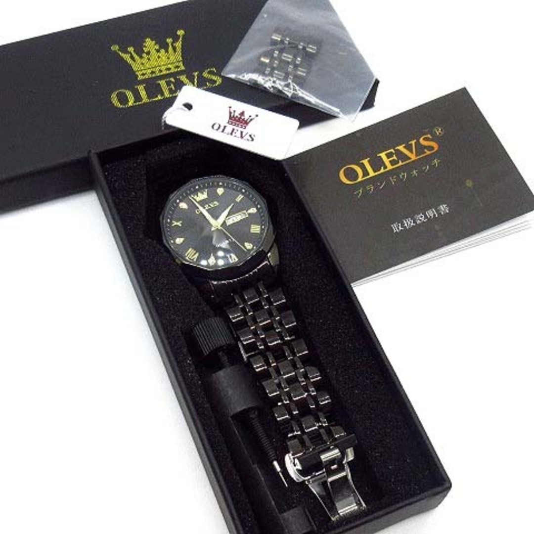 other(アザー)のオレヴス OLEVS 腕時計 ウォッチ カットガラス クォーツ カレンダー 黒 メンズの時計(腕時計(アナログ))の商品写真