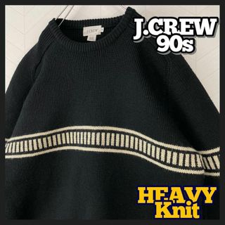 90's J.CREW ウールニット 肉厚 カーキ×ブラウン