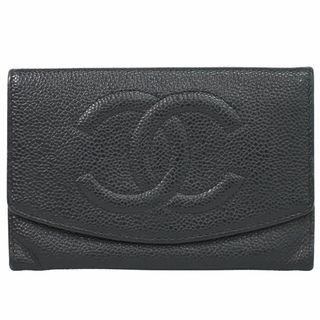 シャネル(CHANEL)の本物 シャネル CHANEL ココマーク 折財布 コンパクトウォレット キャビアスキン レザー ブラック Coco Mark 財布 ウォレット 中古(財布)