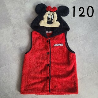 ディズニー(Disney)のミニーマウス フリースベスト 120 ミニーちゃん 赤 フード付き(ジャケット/上着)