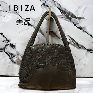 イビザ(IBIZA)のIBIZA イビザ　レザー　ハンドバッグ　本革　レトロ　ブラック　花柄　美品(ハンドバッグ)