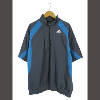 アディダス(adidas)のadidas プルオーバー ジャケット 半袖 ハーフジップ グレー ブルー S(ウエア)