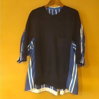 サカイ(sacai)のsacai トップス　サイズ１　ストライプ　異素材　シャツ　サカイラック(ニット/セーター)