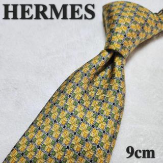 エルメス(Hermes)の【HERMES】エルメス　ハイブランドネクタイ　黄色　緑　フランス　小物えん(ネクタイ)