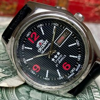 【レトロなデザイン】オリエント メンズ腕時計 ブラック 自動巻き ヴィンテージ(腕時計(アナログ))