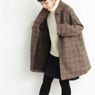 ドットアンドストライプスチャイルドウーマン(Dot&Stripes CHILDWOMAN)のＷＯＯＬ混チェック中綿ステンコート(ロングコート)