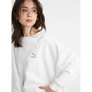 スナイデル(SNIDEL)の※お値下げ中【SNIDEL×PUMA】 CREW スウェット　ホワイト×パープル(トレーナー/スウェット)