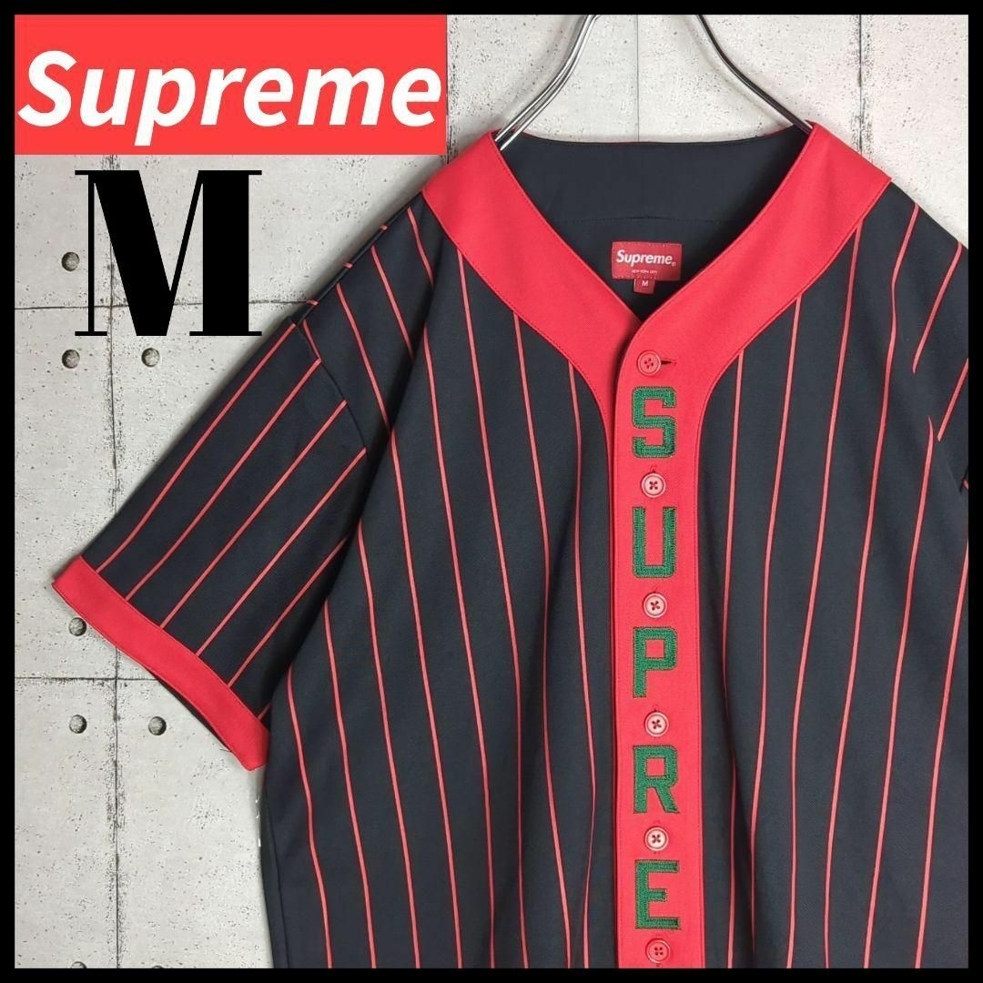 【即完売モデル】 Suprem バーティカルロゴ 刺繍ロゴ ベースボールシャツ77袖丈