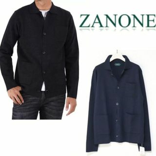 ザノーネ(ZANONE)の66,000円新品タグ付き【ザノーネ】ミラノリブ ニットジャケット 紺 46(ニット/セーター)