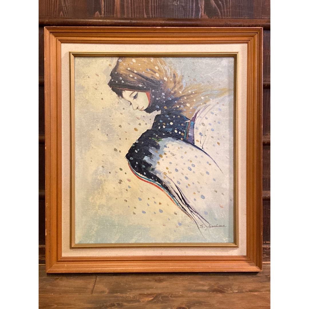 【オープニングセール】 絵画 油彩 『雪』 安原伸悦 画家 絵画+タペストリー