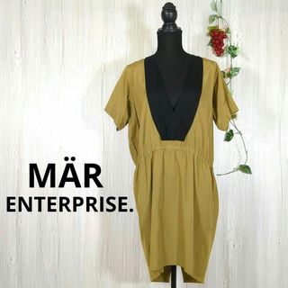 【MÄR ENTERPRISE.】ひざ丈ワンピース　ウエストギャザー　半袖(ひざ丈ワンピース)